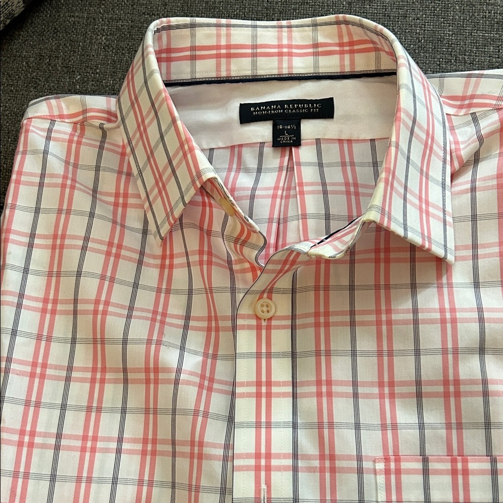 Banana Republic Men's Coral, black and white Plaid Shirt